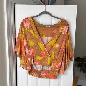 Anthropologie Floral Brown Wrap Top
